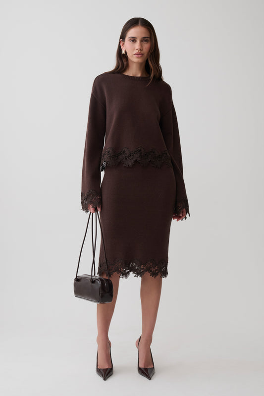 Kaelin Lace Knit Jumper - Chocolate
