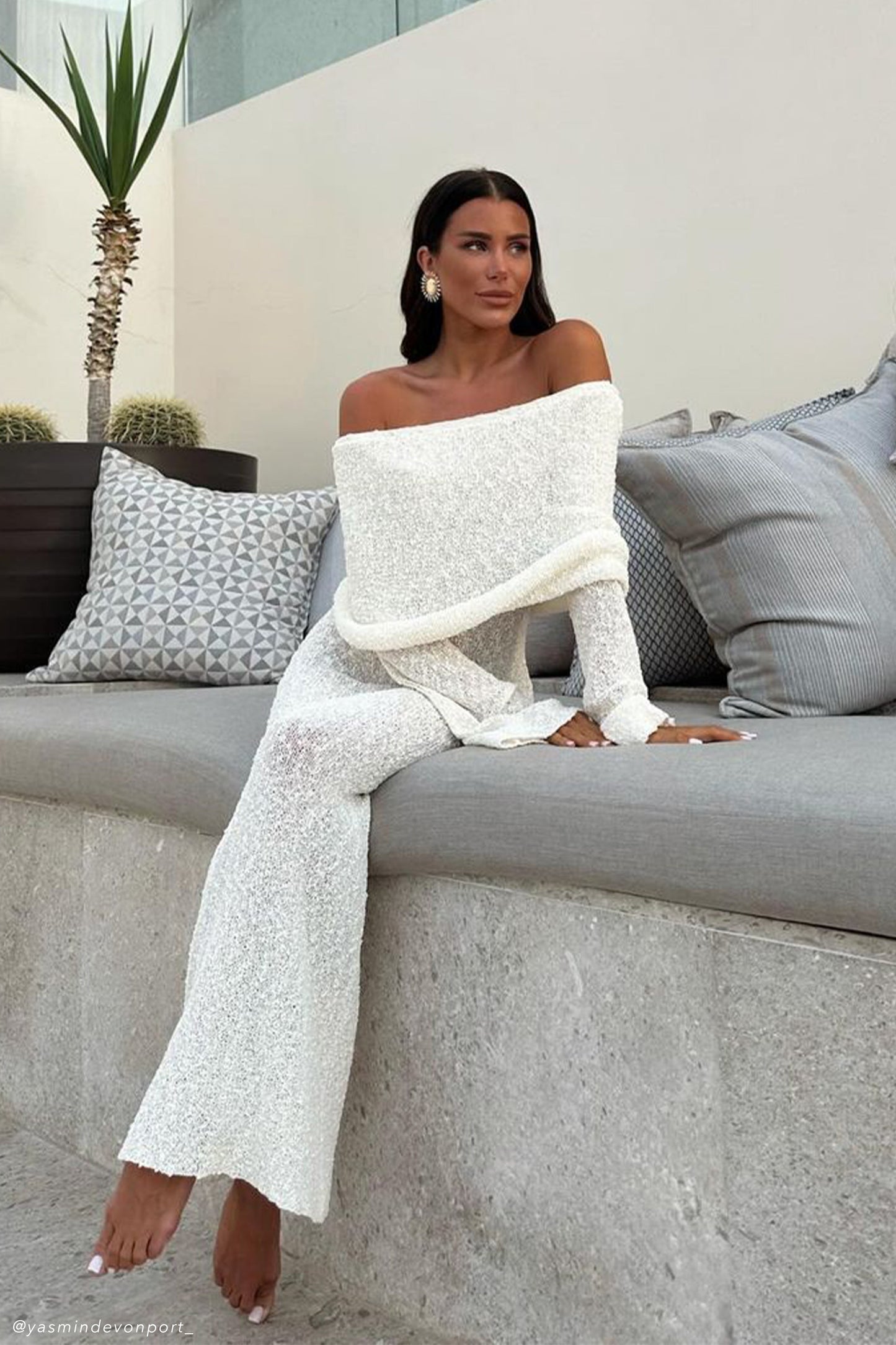 Marisol Off Shoulder Boucle Maxi Dress - Ivory