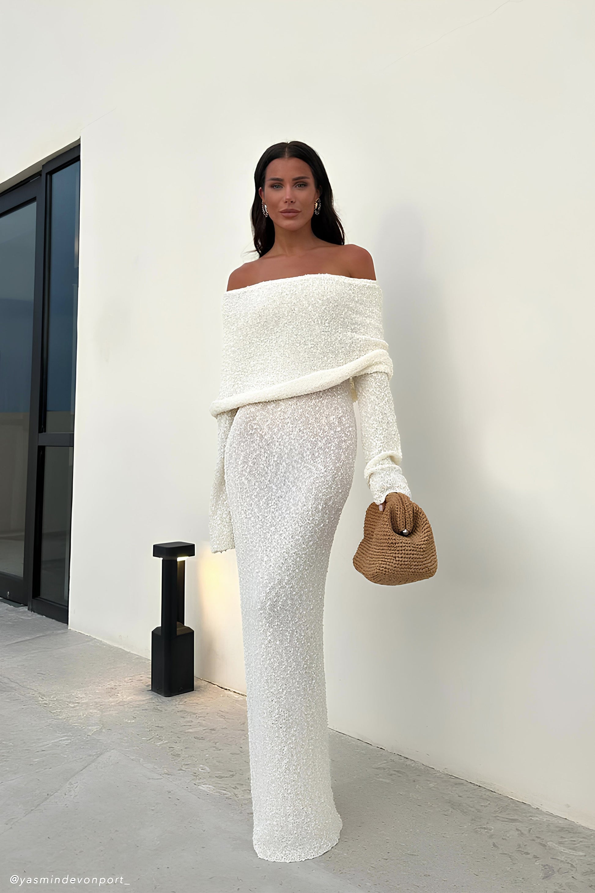 Marisol Off Shoulder Boucle Maxi Dress - Ivory #6