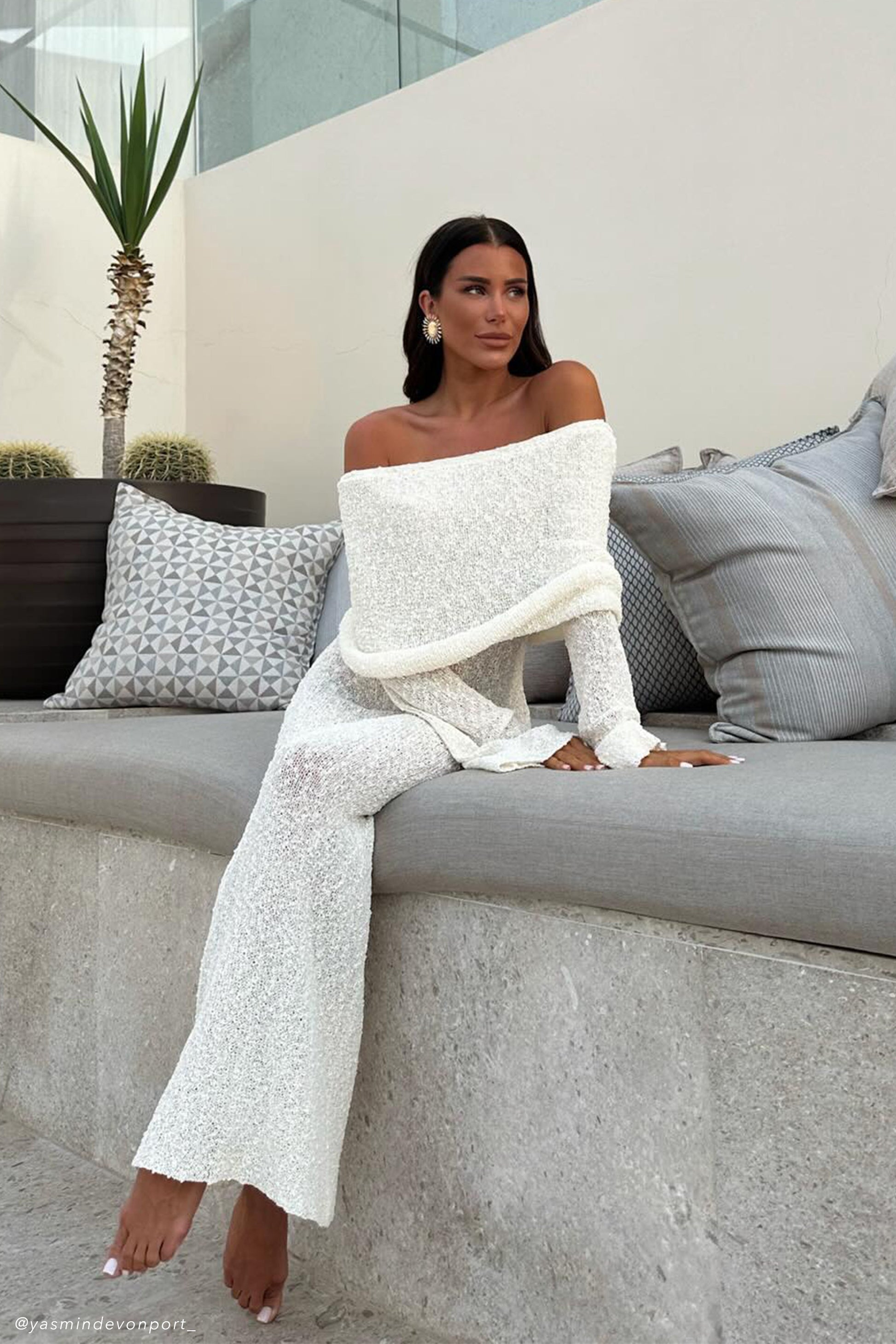 Marisol Off Shoulder Boucle Maxi Dress - Ivory #7