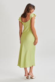 Chantal Short Sleeve Satin Midi Dress - Apple