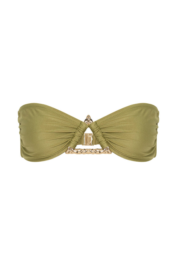 Elly Triangle Hardware Bandeau Bikini Top - Olive