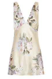 Nadia Satin Mini Dress With Cowl Back - Lemon Floral Print